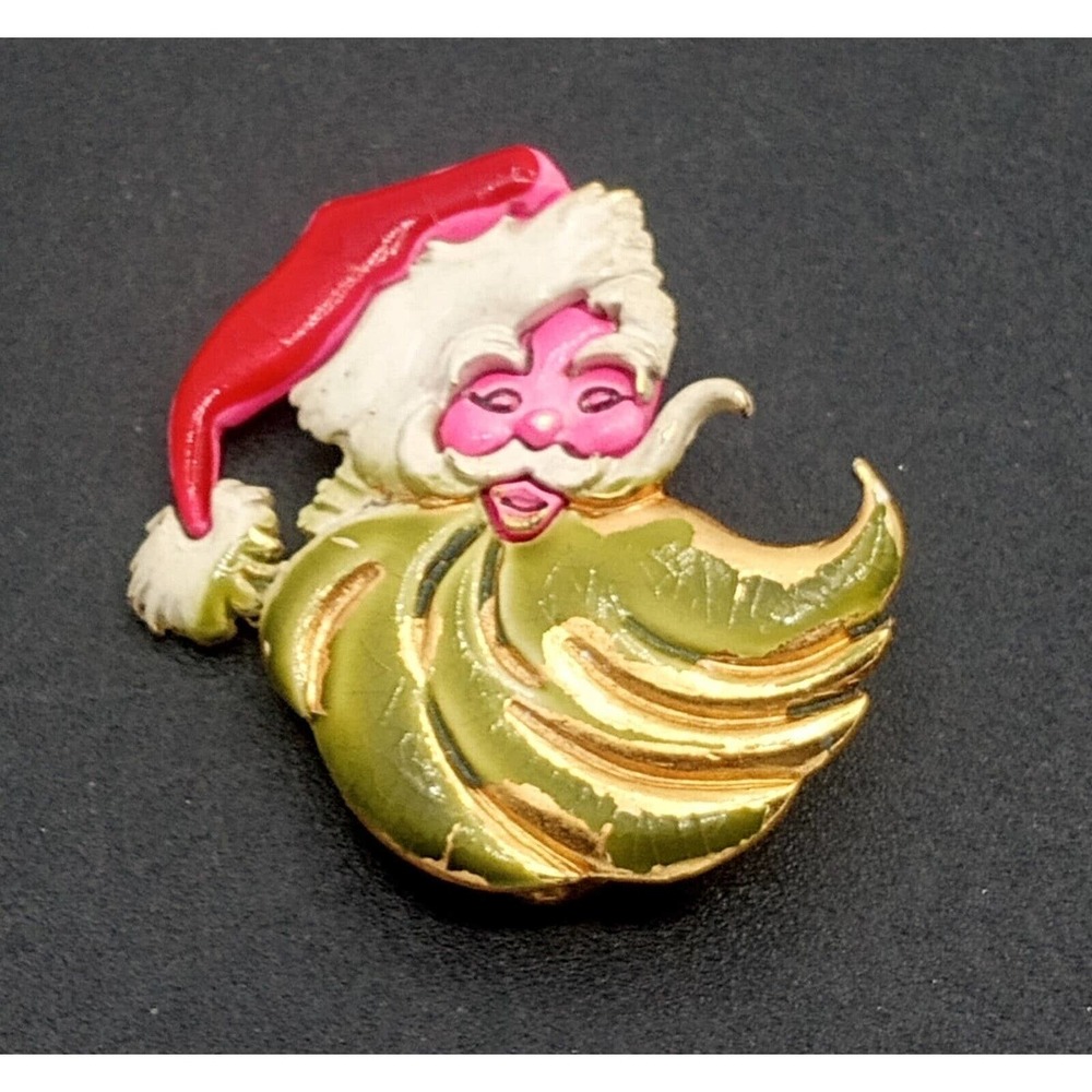 ART Designer Signed Vintage Santa Claus Brooch Pin